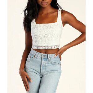 Lulus Romance Forever White Crochet Lace Crop Top Sz Medium Womens White